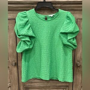 NWOT Women’s THML Bright Green Count Your Blessings Puff Sleeve Blouse (Large)